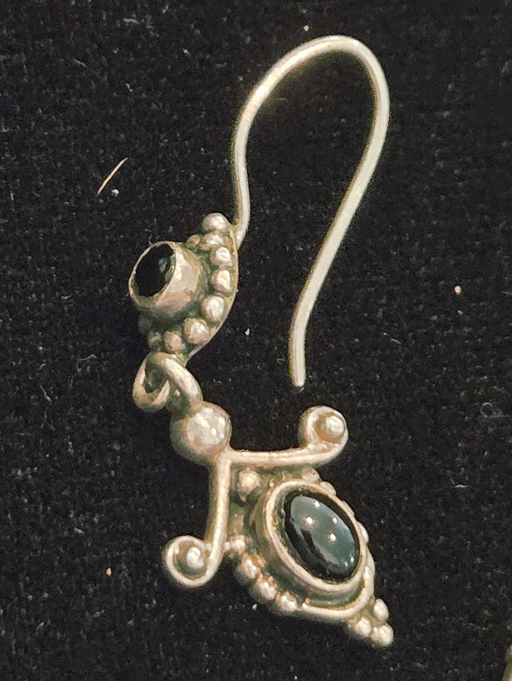 Vintage-Victorian Style Artisan Sterling Silver 925 Black Onyx Drop Earrings - Picture 4 of 5